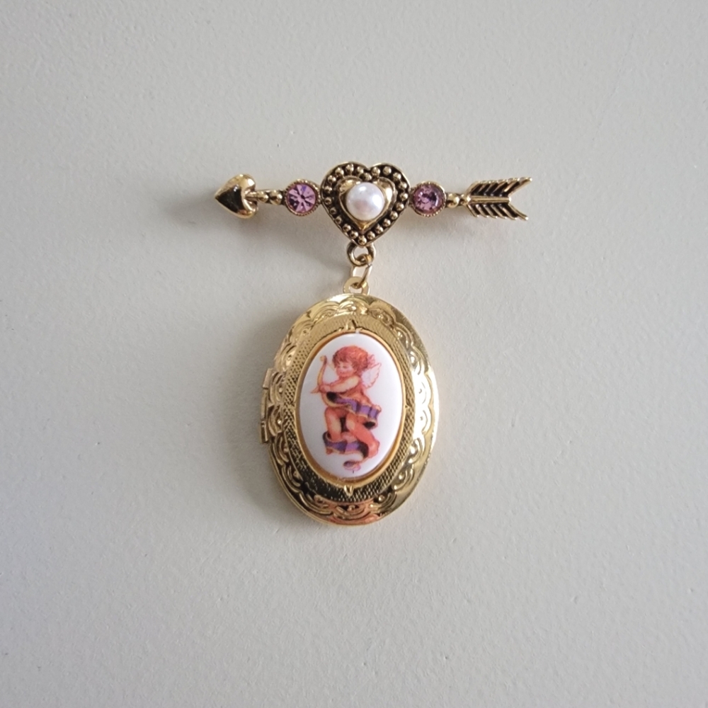 Vintage Angel Cherub Locket Pin Whimsical